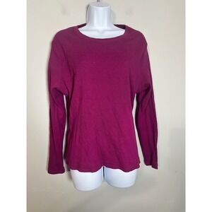 LL Bean Womens XL Magenta Organic Cotton Waffle Knit Thermal Long Sleeve Top
